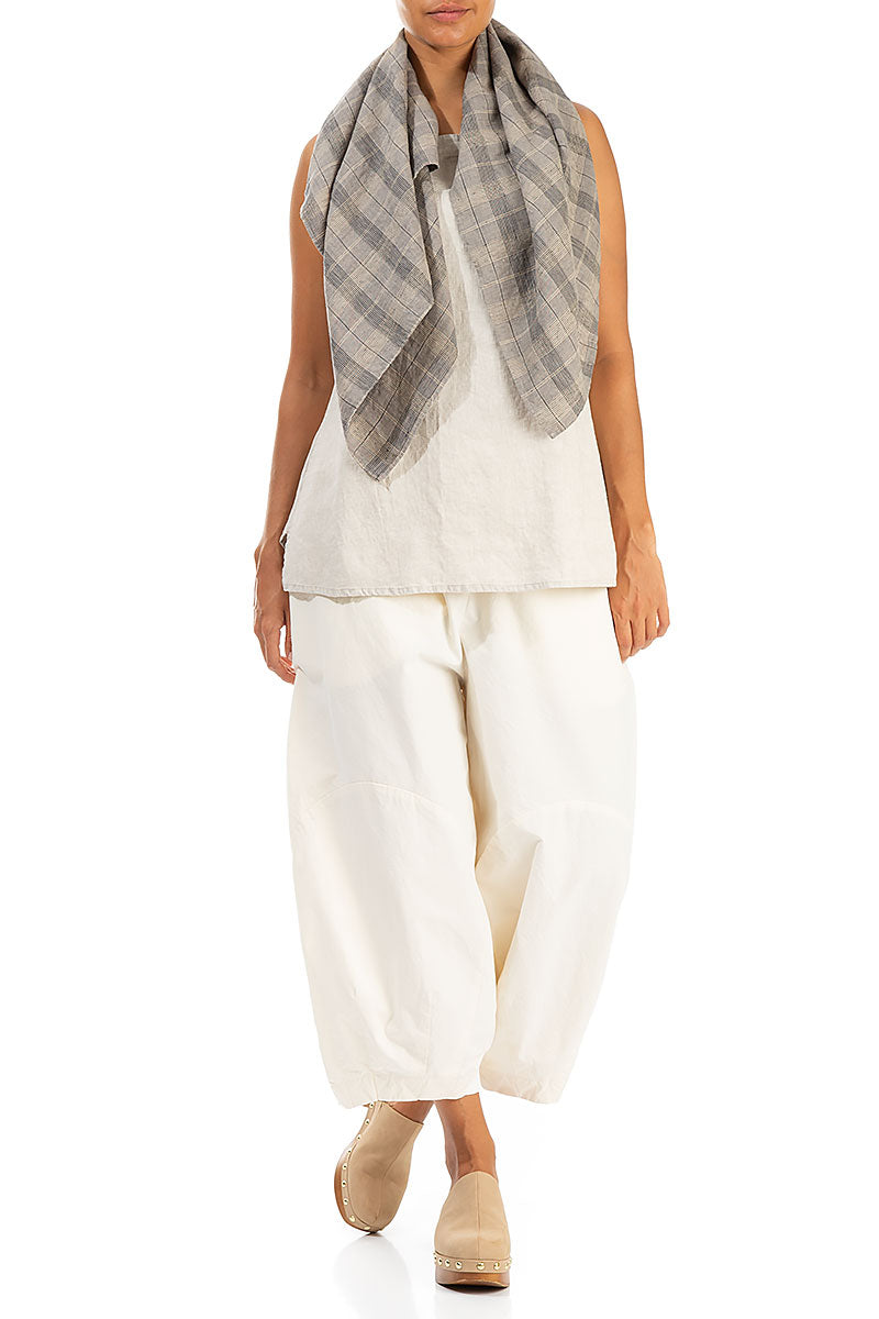 Greige Check Linen Square Scarf 2
