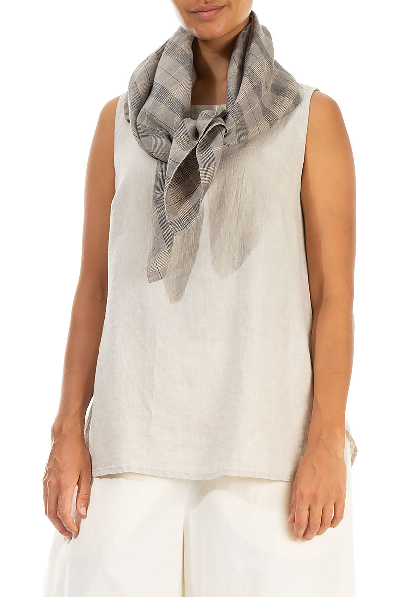 Greige Check Linen Square Scarf 3