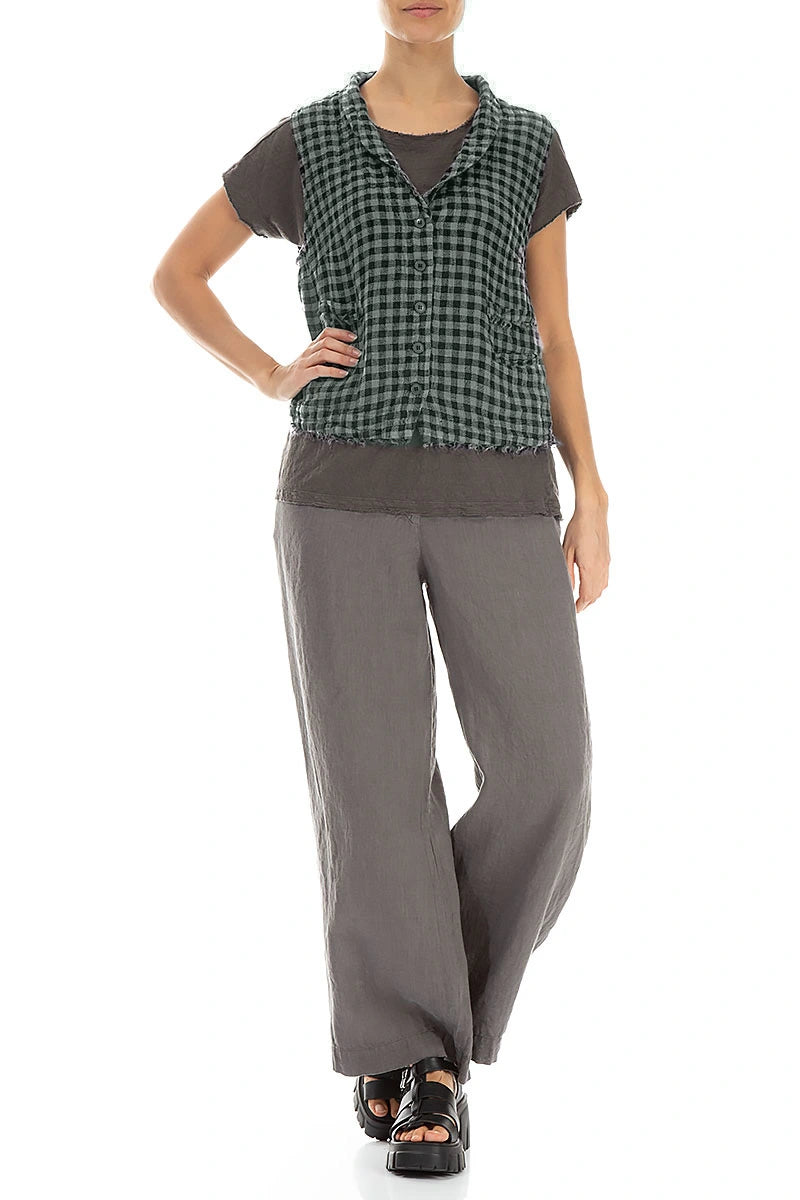 Sage Check Linen Vest 4
