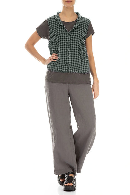 Sage Check Linen Vest 4