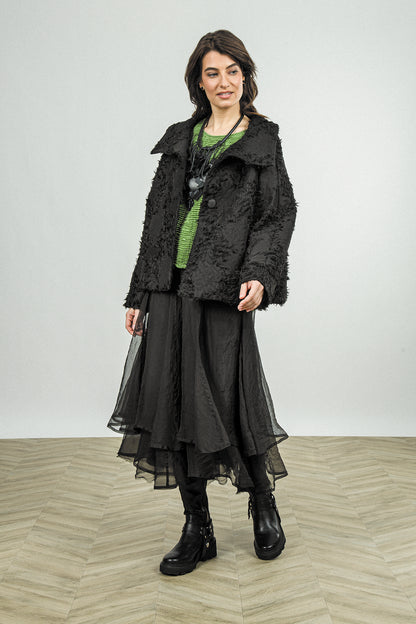 High Collar Black Feathered Jacket 6