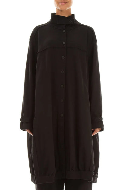 High Collar Black French Terry Cotton Jacket