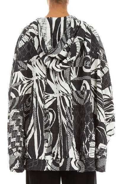 Hooded Loose Orbit Checkered Linen Cotton Jacket
