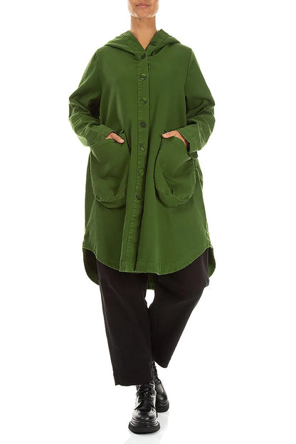 Hooded Shamrock Green Stretch Cotton Coat