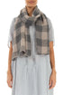Large Check Beige Gauze Linen Scarf 1