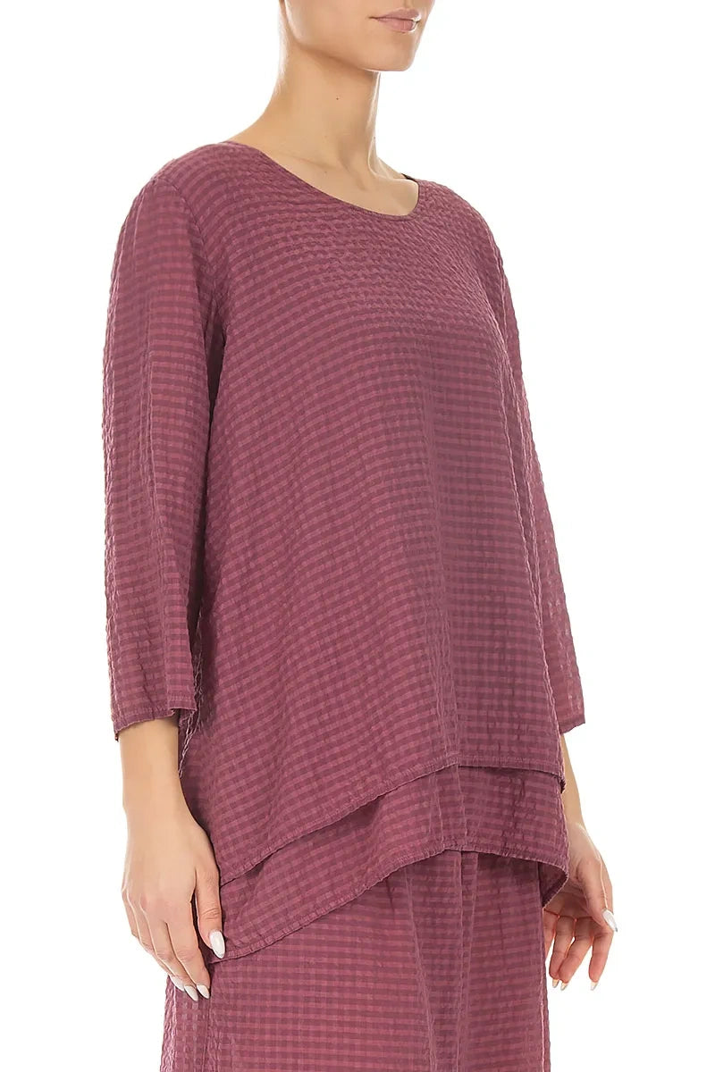Layered 3/4 Sleeves Antique Ruby Textured Silk Blouse 3