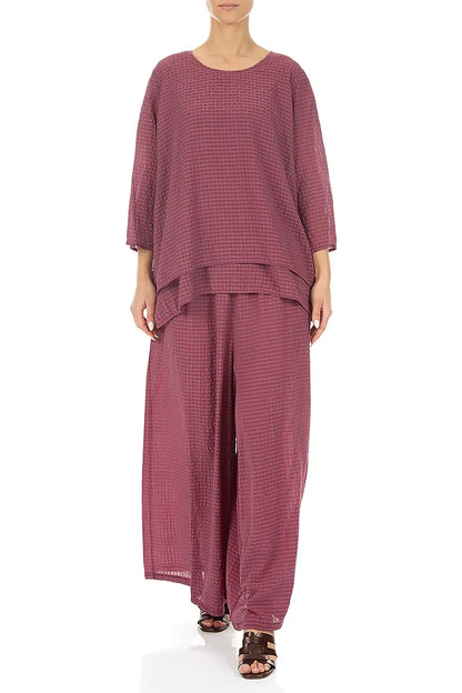 Layered 3/4 Sleeves Antique Ruby Textured Silk Blouse 4