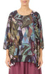 Layered 3/4 Sleeves Art Mosaic Silk Bamboo Blouse 1