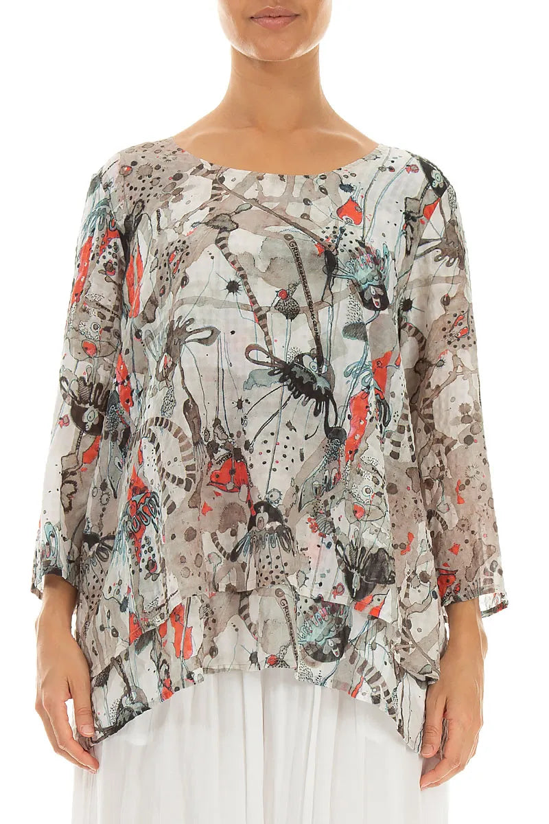 Layered 3/4 Sleeves Savannah Textured Silk Blouse 1