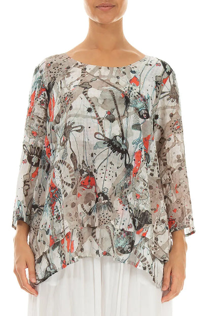 Layered 3/4 Sleeves Savannah Textured Silk Blouse 1