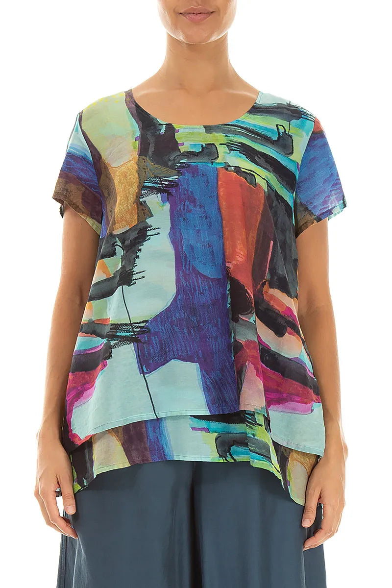Layered Abstract Silk Cotton Blouse 1