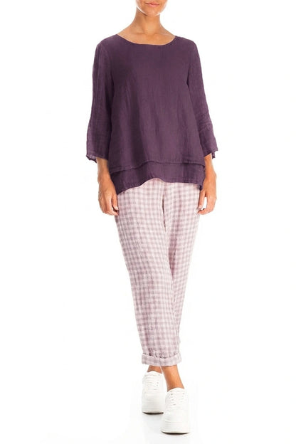 Layered Amethyst Gauze Linen Blouse 4