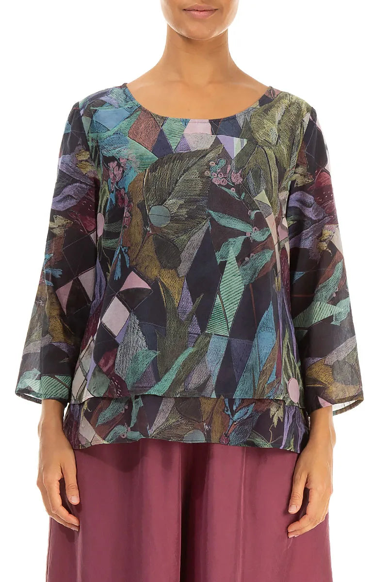 Layered Art Mosaic Silk Cotton Blouse 1