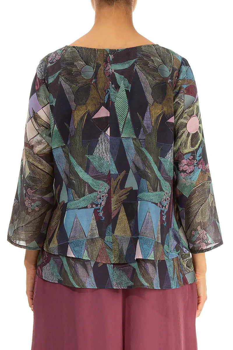 Layered Art Mosaic Silk Cotton Blouse 2