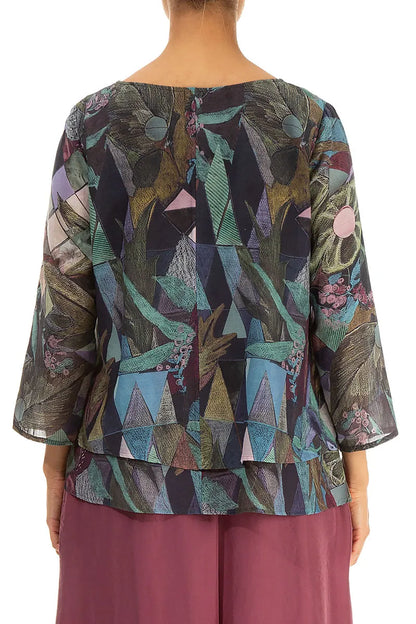 Layered Art Mosaic Silk Cotton Blouse 2