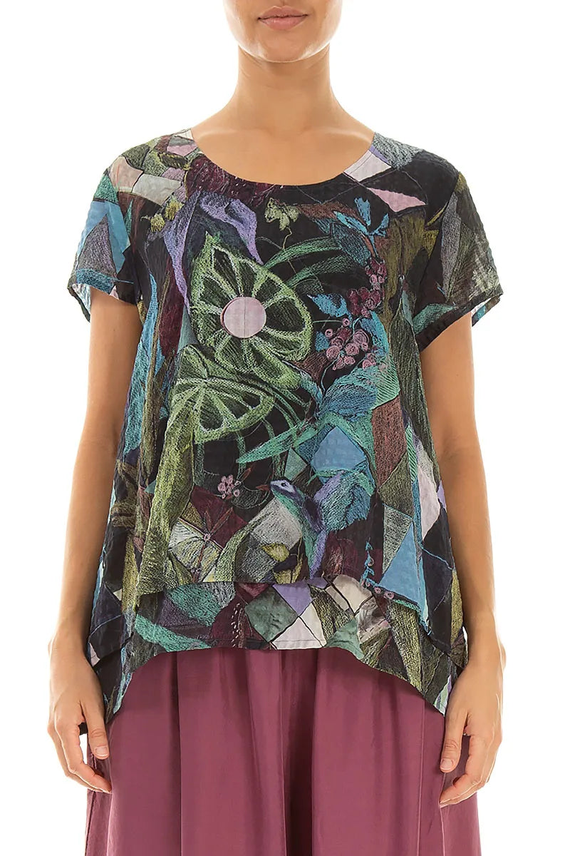 Layered Art Mosaic Textured Silk Blouse 1