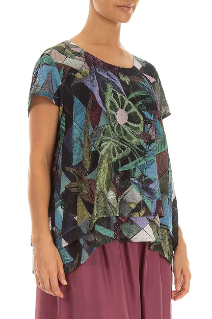 Layered Art Mosaic Textured Silk Blouse 3