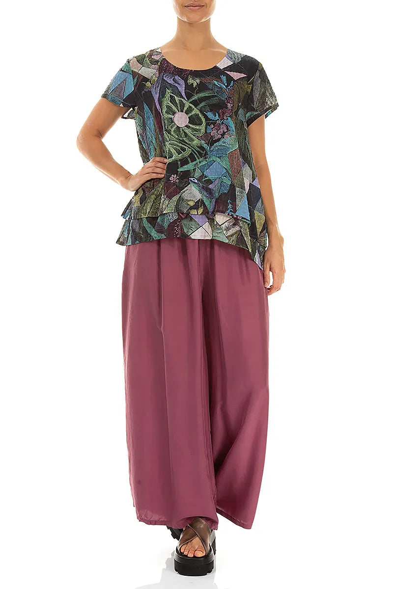 Layered Art Mosaic Textured Silk Blouse 4