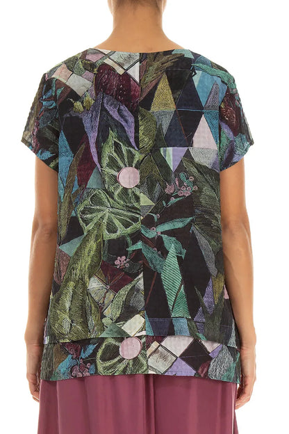 Layered Art Mosaic Textured Silk Blouse 2