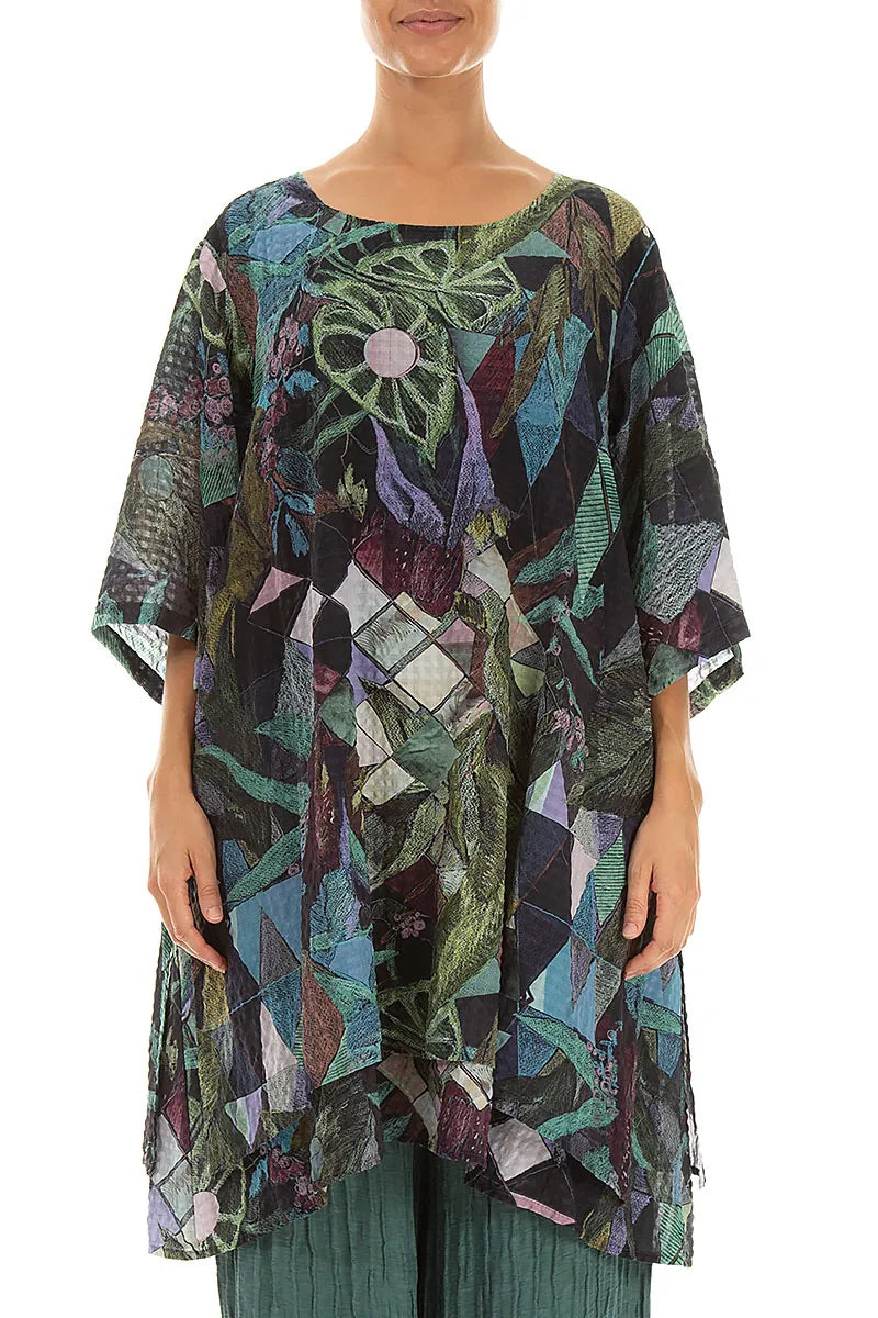 Layered Art Mosaic Textured Silk Tunic 1