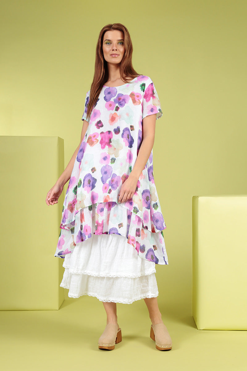 Layered Blossom Gauze Linen Dress 8