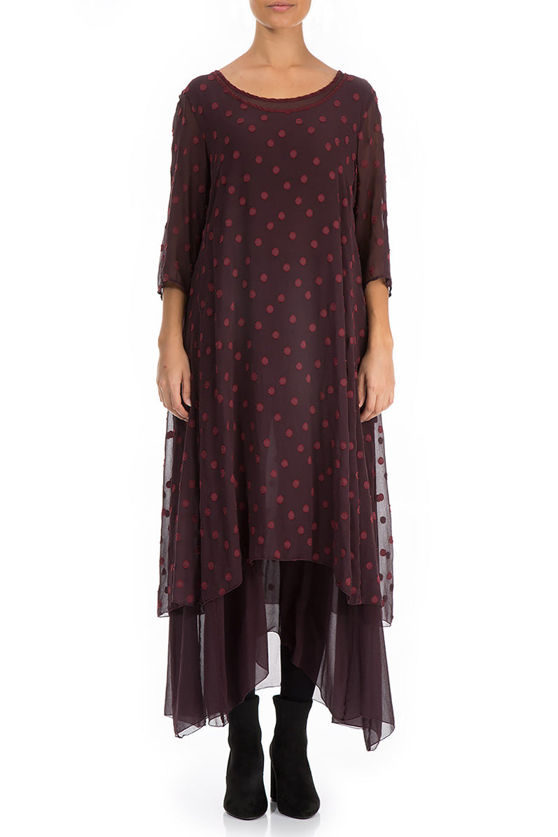 Layered Dotty Burgundy Silk Dress 1