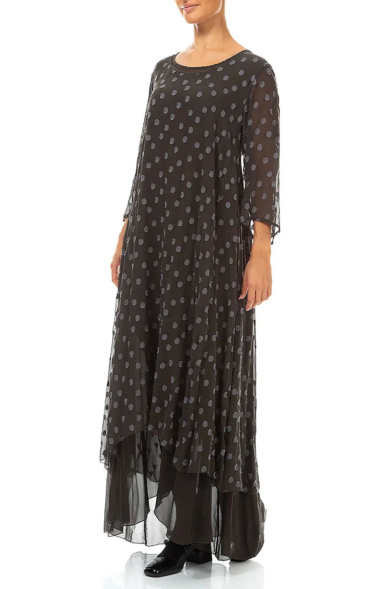 Layered Dotty Warm Charcoal Silk Dress 3