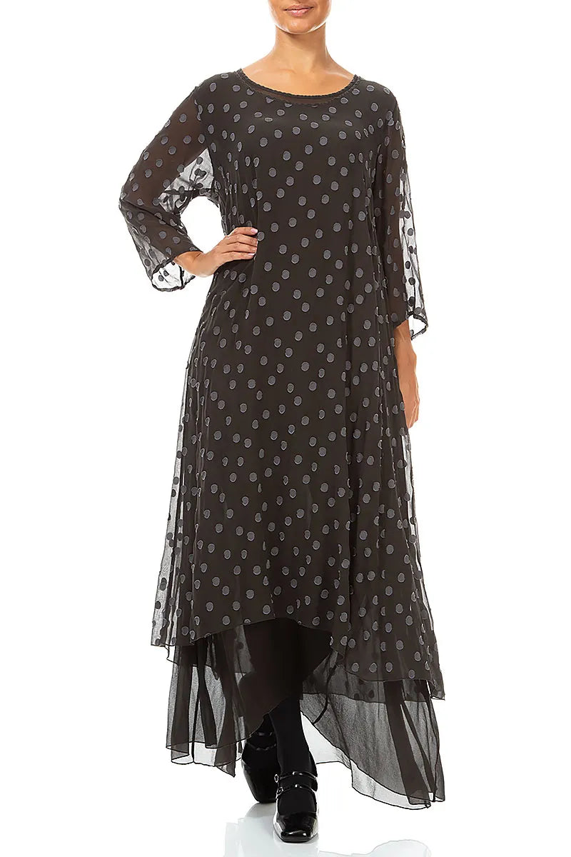 Layered Dotty Warm Charcoal Silk Dress 4