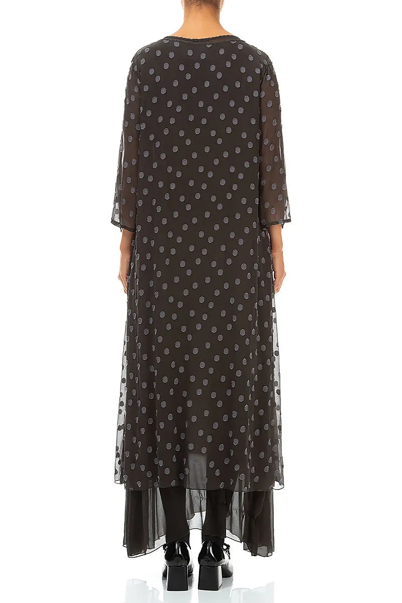 Layered Dotty Warm Charcoal Silk Dress 2
