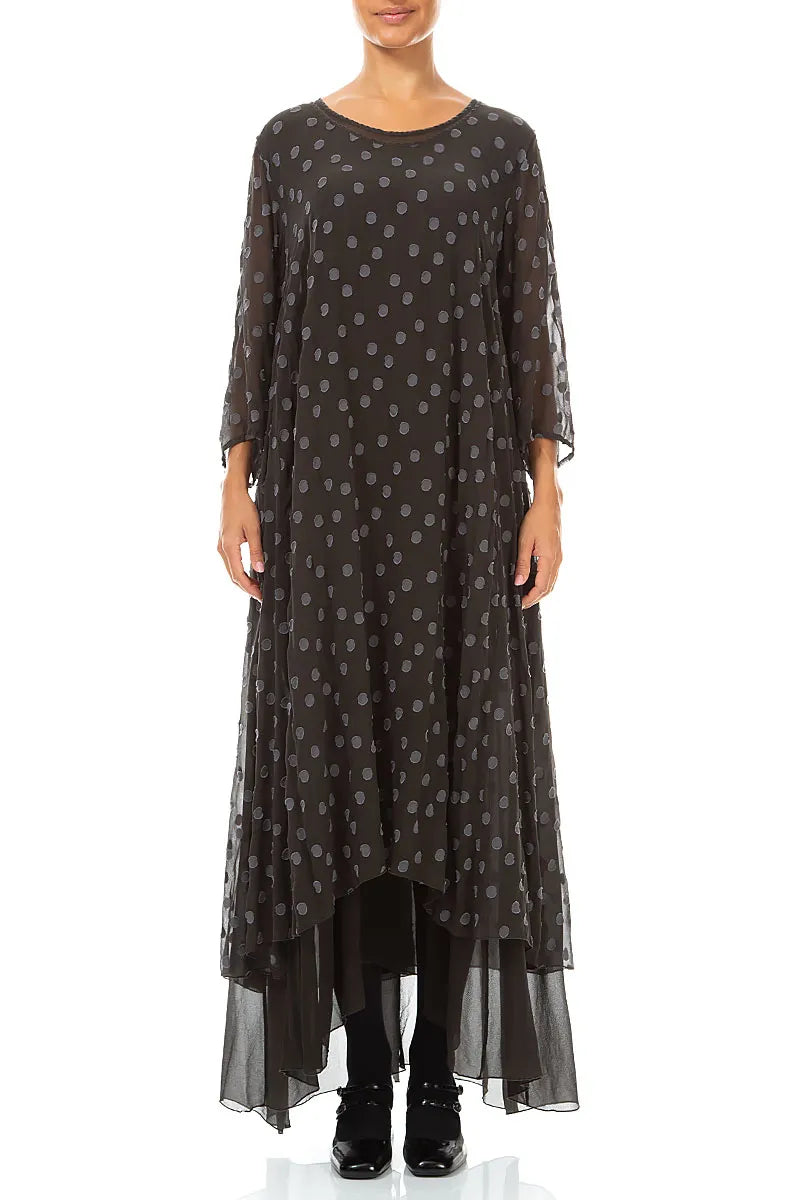 Layered Dotty Warm Charcoal Silk Dress 1