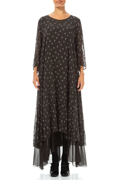 Layered Dotty Warm Charcoal Silk Dress 1