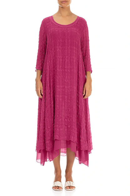 Layered Fuchsia Textured Light Silk Dress 1