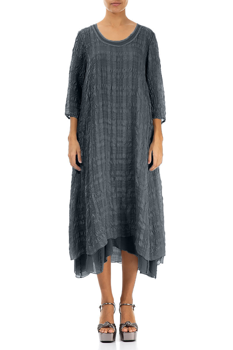 Layered Graphite Textured Light Silk Dress 1