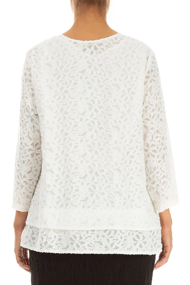 Blouse en Soie blanc cassé à texture florale superposée