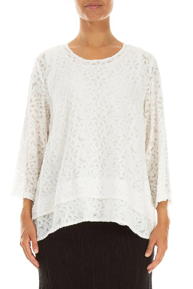 Blouse en Soie blanc cassé à texture florale superposée