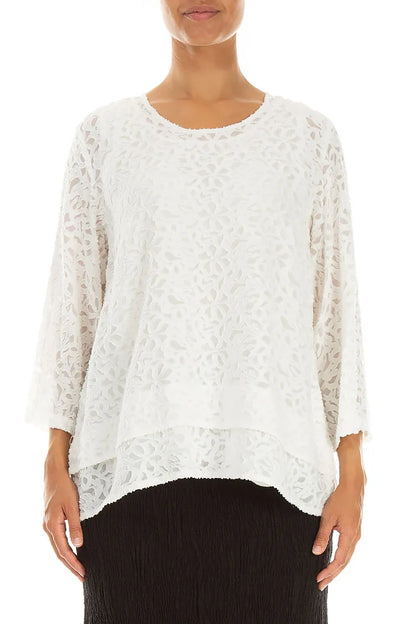 Blouse en Soie blanc cassé à texture florale superposée
