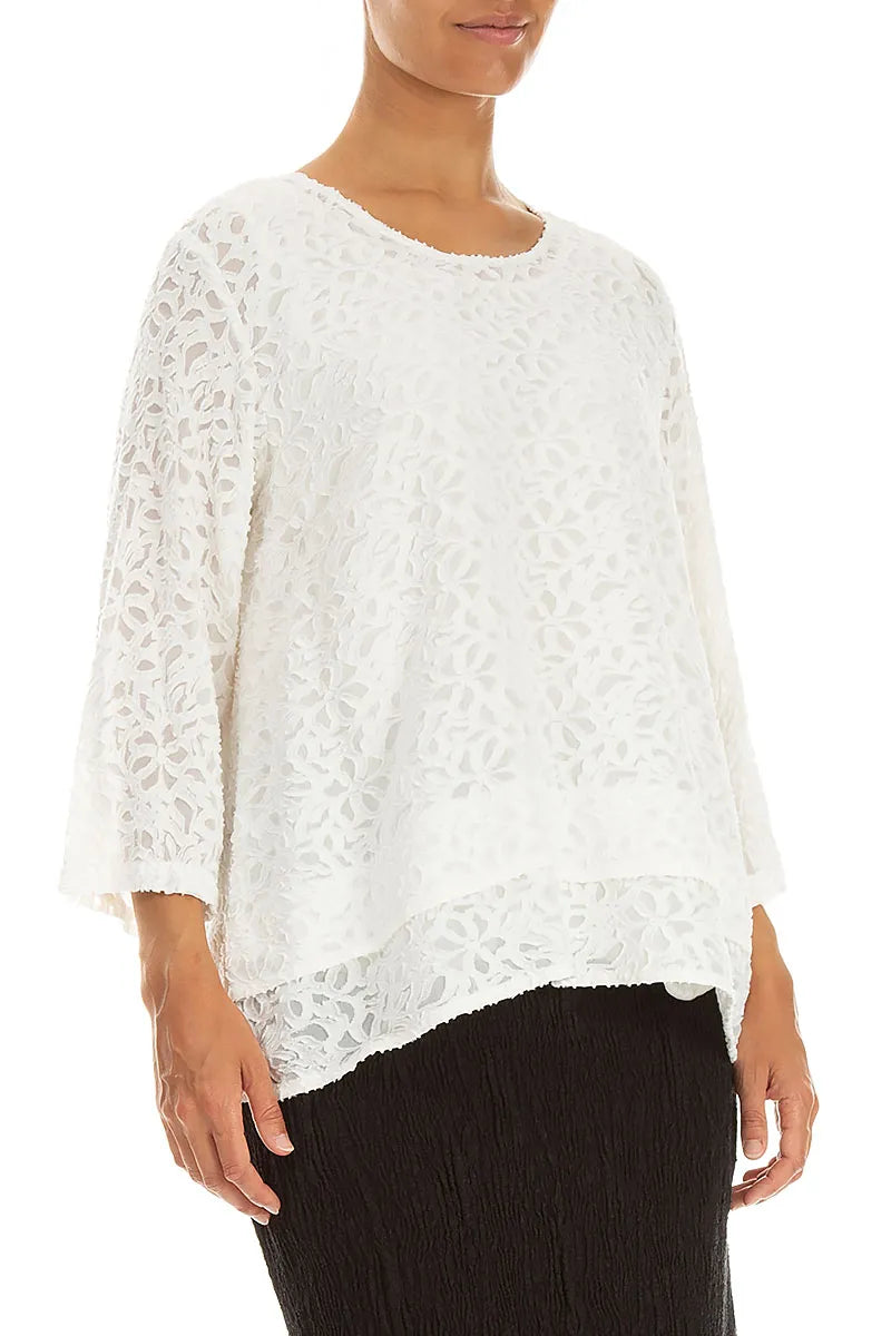 Blouse en Soie blanc cassé à texture florale superposée