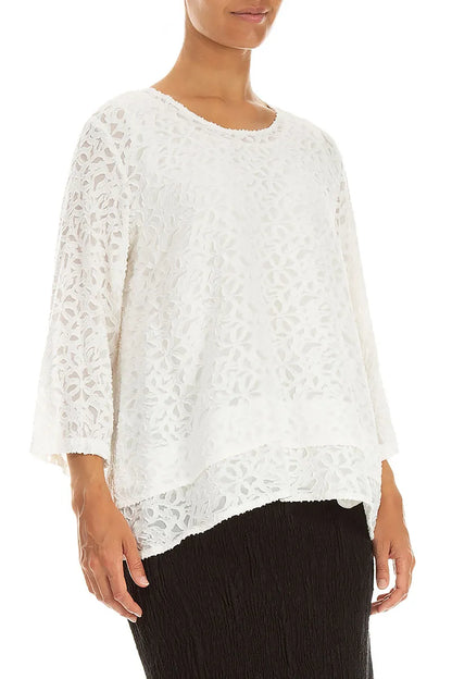 Blouse en Soie blanc cassé à texture florale superposée