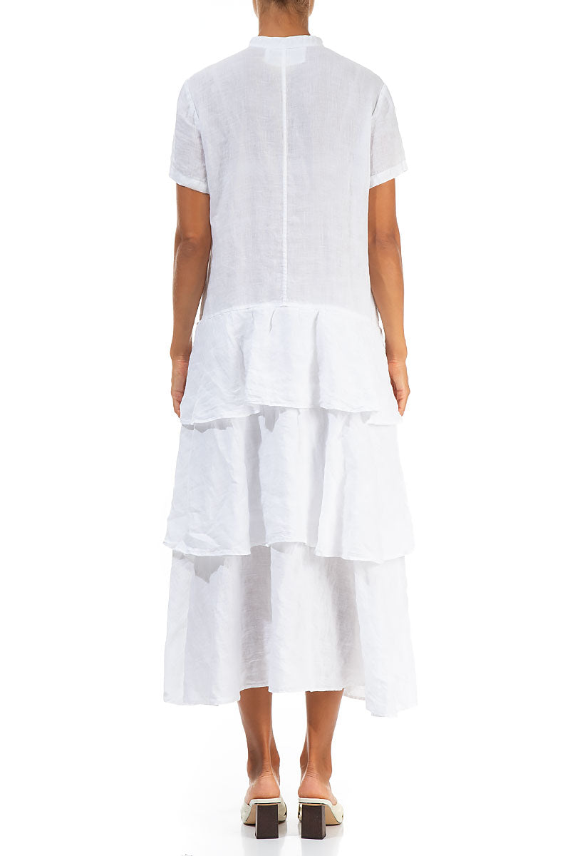 Layered Ruffles White Linen Dress 3