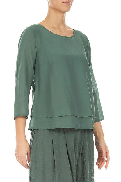 Layered Sage Silk Cotton Blouse 3