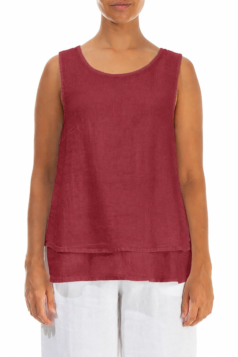 Layered Sleeveless Antique Ruby Gauze Linen Top