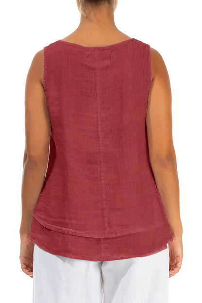 Layered Sleeveless Antique Ruby Gauze Linen Top