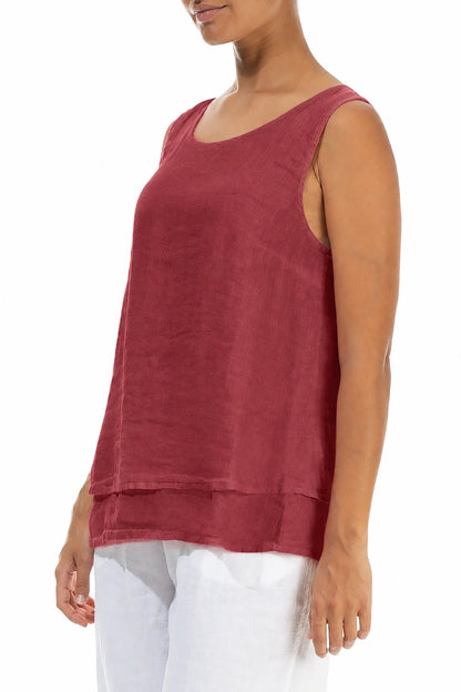 Layered Sleeveless Antique Ruby Gauze Linen Top