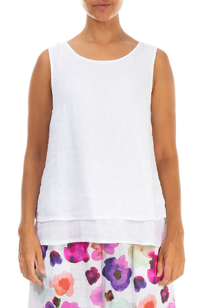 Layered Sleeveless White Gauze Linen Top 1