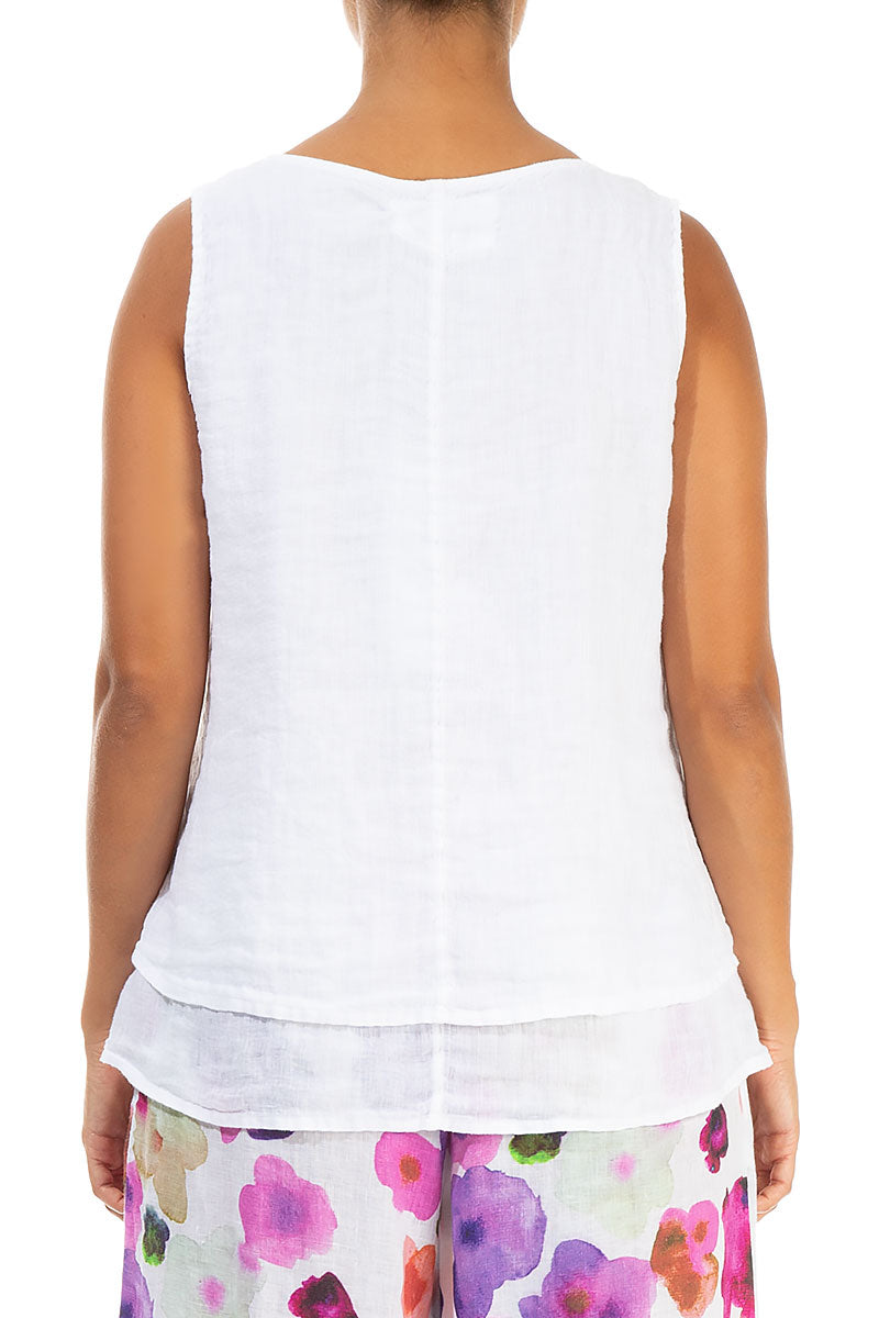 Layered Sleeveless White Gauze Linen Top 2