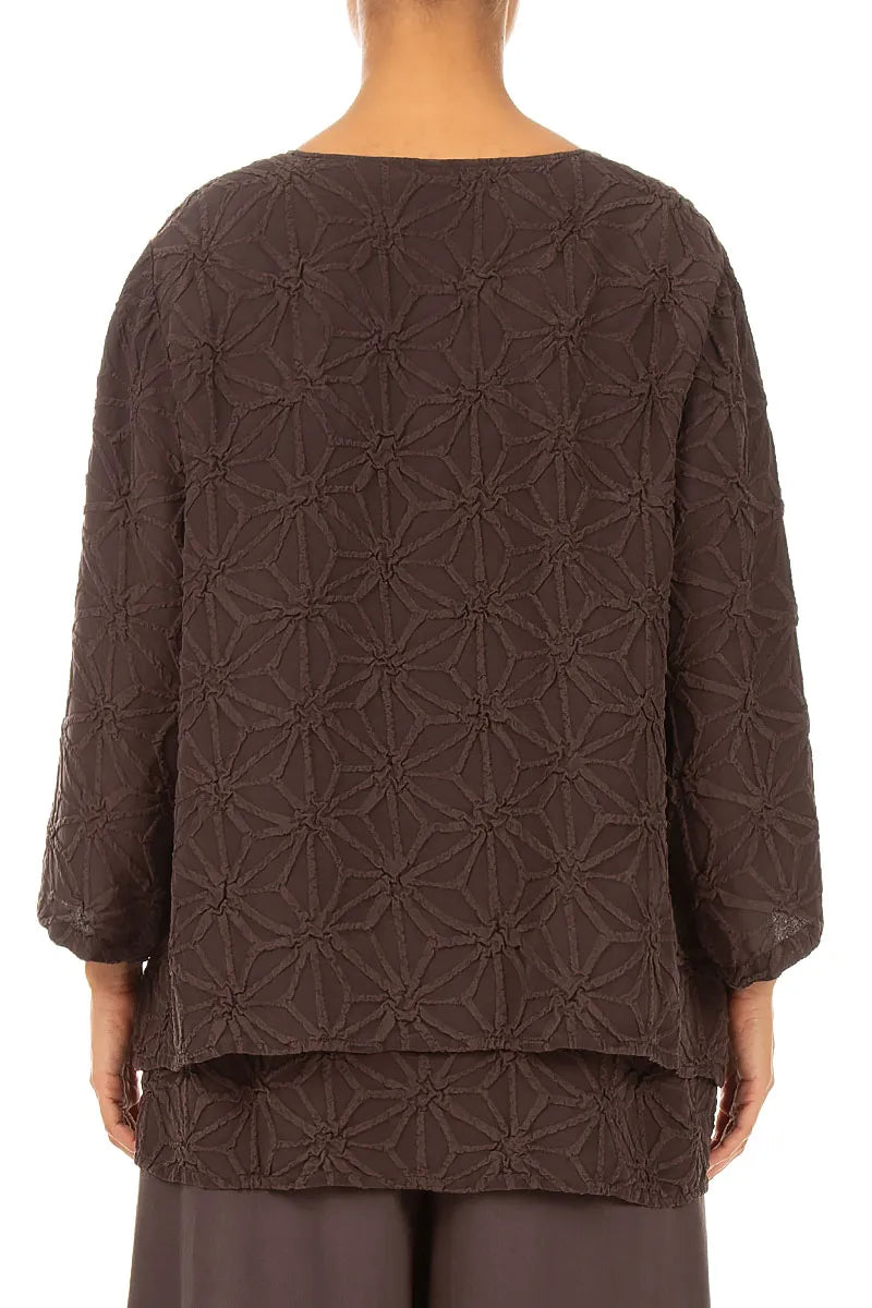 Layered Truffle Brown Textured Silk Blouse 2