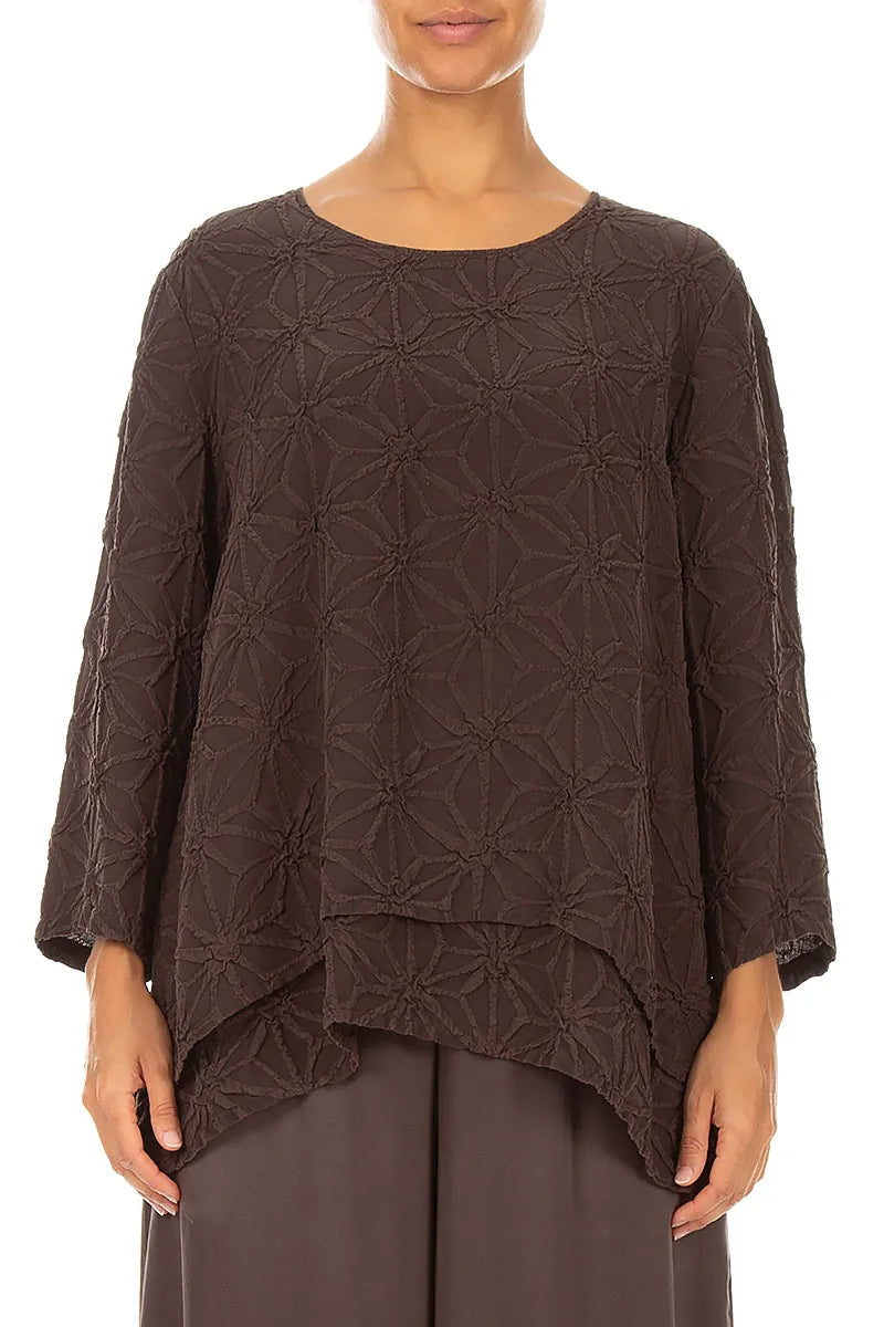 Layered Truffle Brown Textured Silk Blouse 1