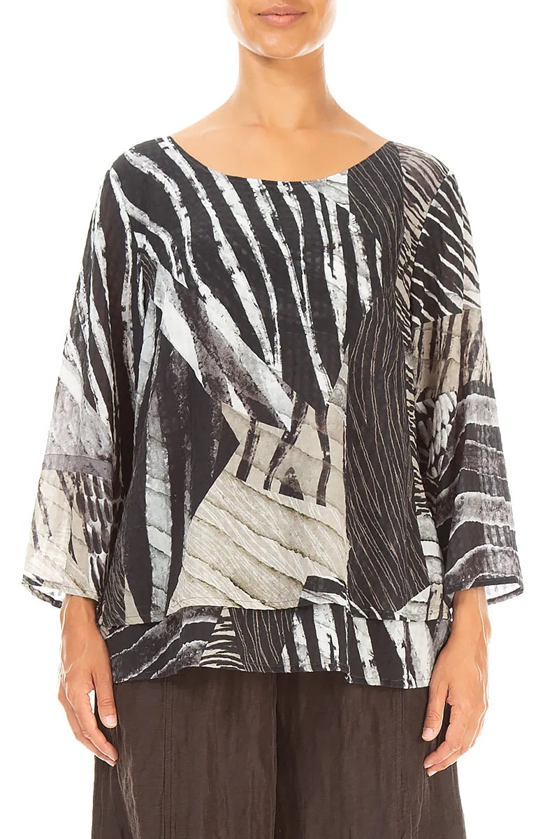 Layered Wild Ink Textured Silk Blouse 1