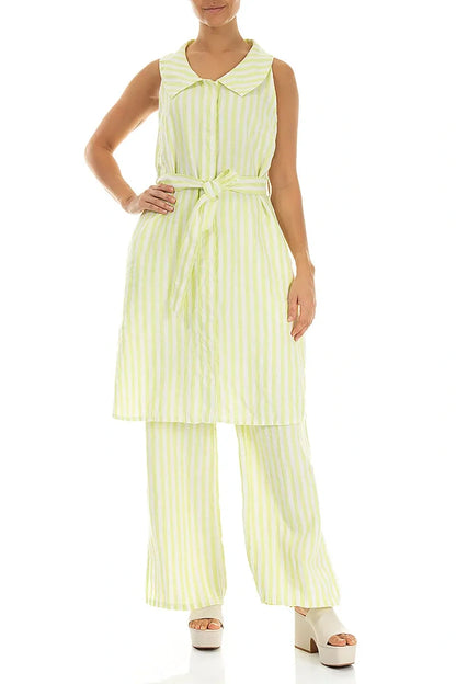 Lime Striped Linen Trousers 4