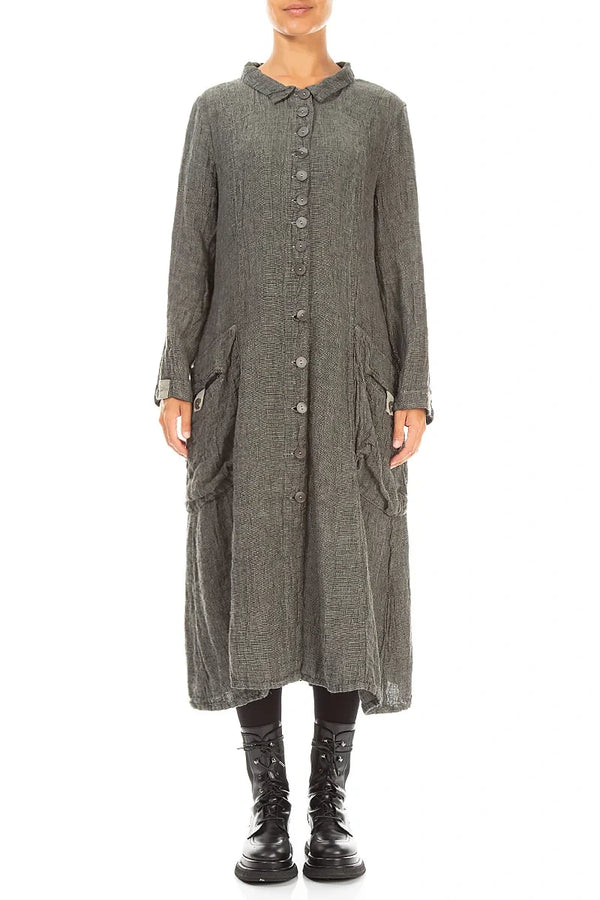 Long Buttonline Olive Grey Mélange Linen Jacket 1